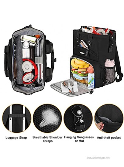 Lunch Backpack for women Insulated Cooler Backpack Lunch Box with USB charge Port RFID Anti Theft Leak-proof Waterproof Lunch Bag for School Business Travel Trip Beach Picnic Fits 15.6 Inch Laptop