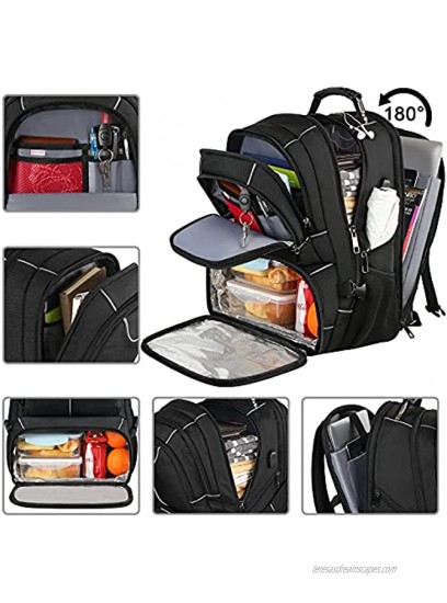 Lunch Bag Backpack Insulated Cooler Lunch Box Backpack Extra Large Travel Laptop Backpack TSA Friendly RFID Durable Computer College School Bookbag with USB Port for Women Men Fits 17.3 Inch Laptop