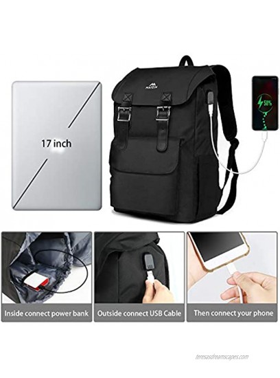 MATEIN Travel Laptop Backpack Large School outdoor Rucksack Backpack for Men Women,Lightweight Bookbag with USB Charging Port,Casual Hiking Daypack Fit 17 Inch Laptop Black