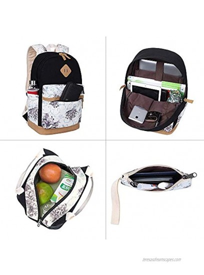 Pawsky Canvas School backpack Set Lightweight Teen Girls Women Kids School Bags College Bookbag Fits 14 Inch Laptop Bag