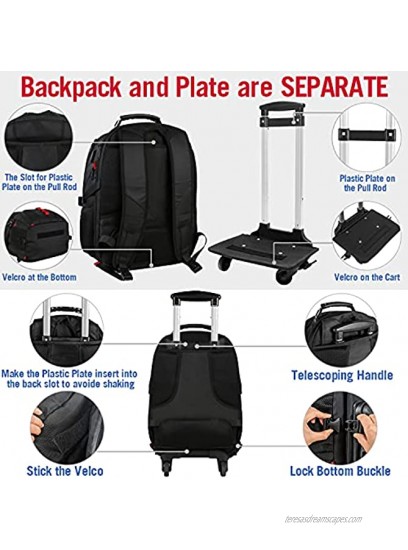 Rolling Backpack with Wheels Backpack on Wheels for Men Women Adults,17 inch Wheeled Roller Computer Rucksack for Travel Business College School,Gifts for Men Women Boyfriend Girlfriend,Black