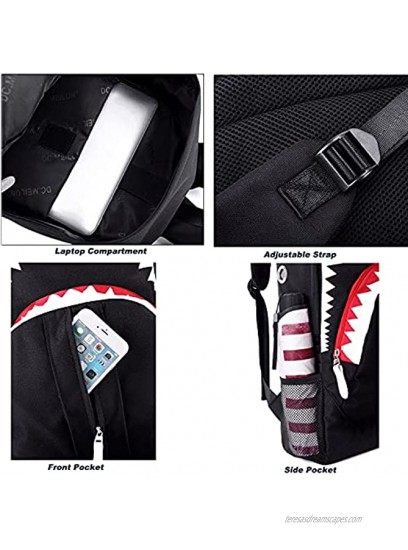 School Backpack College Bookbag for Laptop Back Bag Travel Rucksack Daypack for Boys Girls Men Women Luminous Shark Black