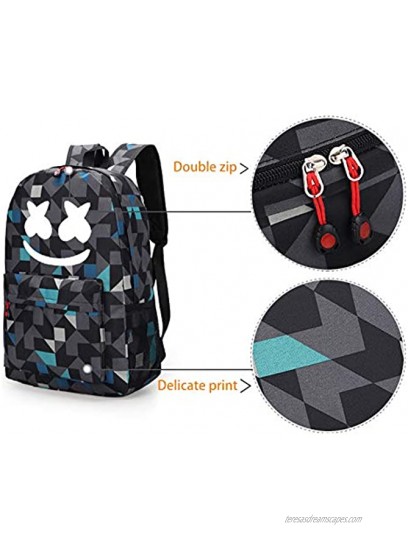 Smile Luminous Backpack & DJ Bracelet for Boys Fashion DJ Music Laptop Backpack School Daypack Travel Outdoor Rucksack