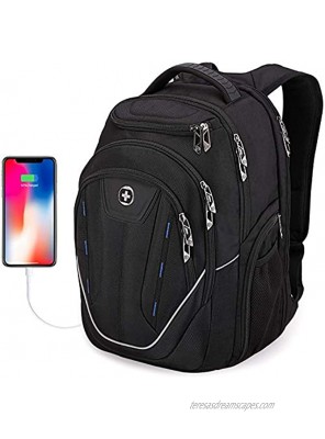 Swissdigital Terabyte TSA-Friendly Water-Resistant Large Backpack Business Laptop Backpack for Men with USB Charging Port RFID Protection Big School Bookbag Fits up to 15.6" Travel Laptop Backpack