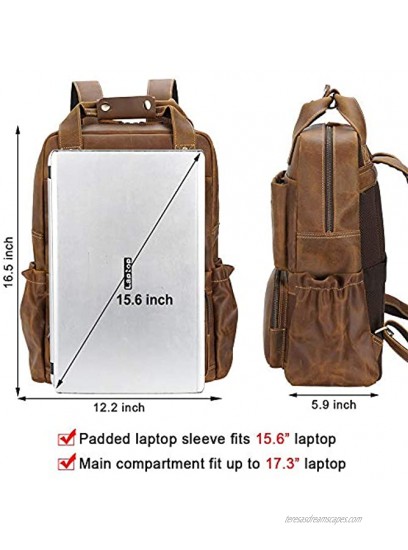 TIDING Men's Leather Backpack 17.3 Laptop Backpack Large Capacity Business Travel Office Daypacks