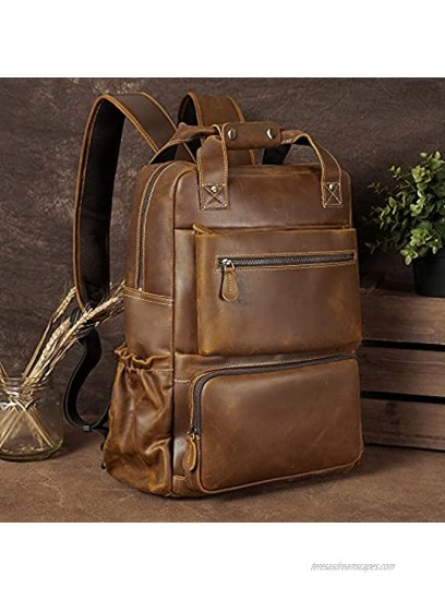 TIDING Men's Leather Backpack 17.3 Laptop Backpack Large Capacity Business Travel Office Daypacks