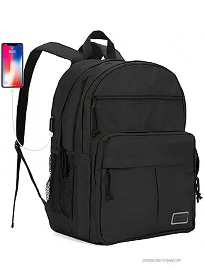 Travel Laptop Backpack for Men Waterproof College School Backpacks for Teen Girls with USB Charging Port Work Business Fits 15.6 Inch Notebooks Computer Bag Anti Theft Bagpacks for Women-Black