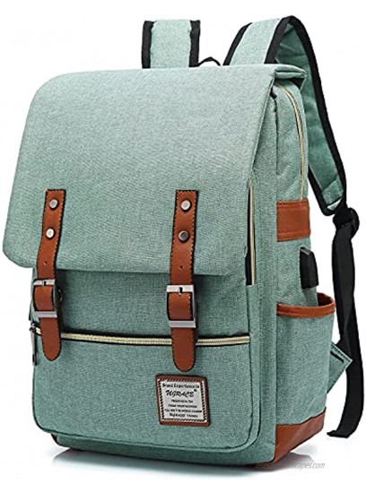 UGRACE Vintage Laptop Backpack with USB Charging Port Elegant Water Resistant Travelling Backpack Casual Daypacks School Shoulder Bag for Men Women Fits up to 15.6Inch Laptop in Green