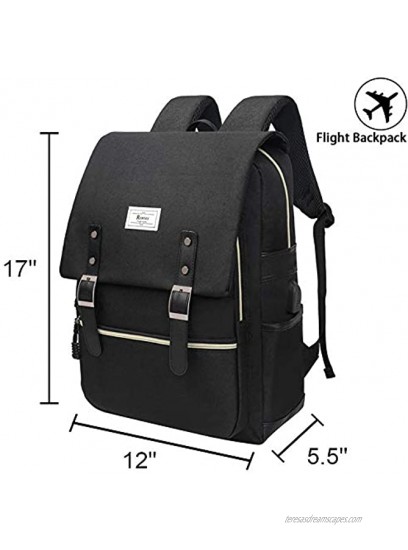 Unisex College Bag Fits up to 15.6’’ Laptop Casual Rucksack Waterproof School Backpack Daypacks AllBlackWithUSB