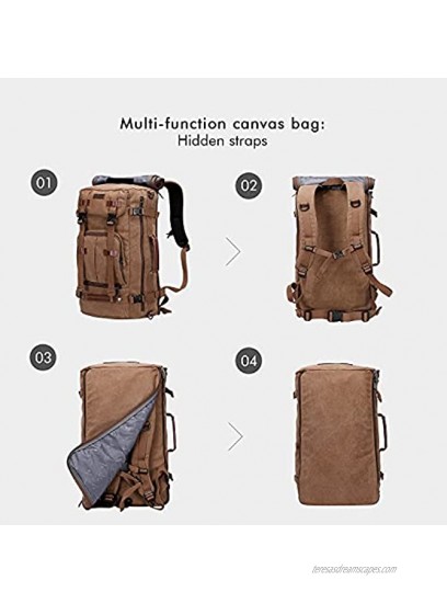 WITZMAN Canvas Backpack Vintage Travel Backpack Large Laptop Bags Convertible Shoulder Rucksack A519-1 Brown