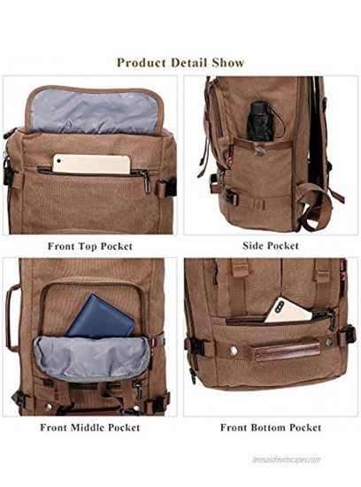WITZMAN Canvas Backpack Vintage Travel Backpack Large Laptop Bags Convertible Shoulder Rucksack A519-1 Brown