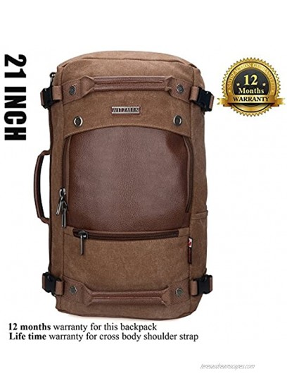 WITZMAN Men Travel Backpack Canvas Rucksack Vintage Duffel Bag A2021 21 inch Brown