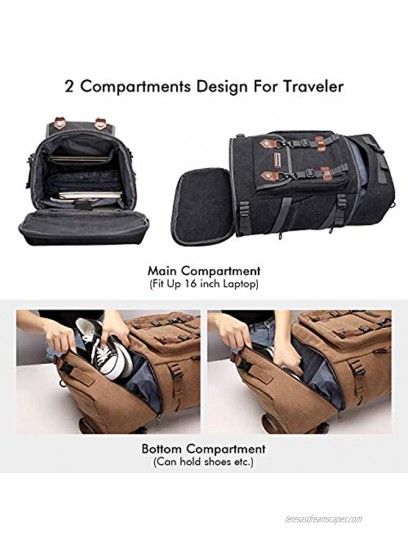 WITZMAN Travel Backpack for Men Women Canvas Backpack Carry on Luggage Rucksack Convertible Duffel Bag Large A568 Black