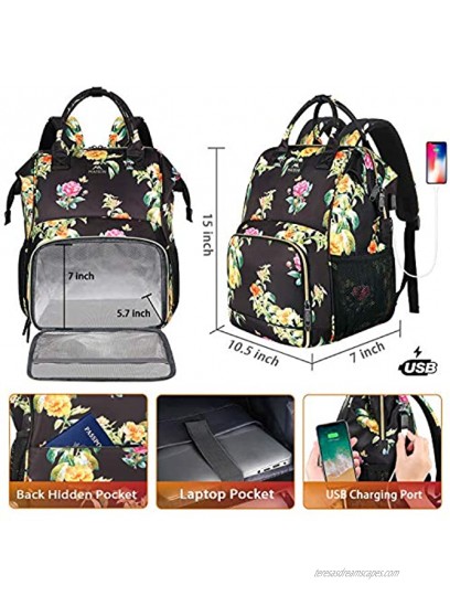 Womens Lunch Bag Insulated Lunch Box Cooler Laptop Backpack with USB Port for Women Girls Water Resistant Leak-proof College School Bookbag for Work Picnic Hiking Trip Beach Fits 15.6 Inch Computer