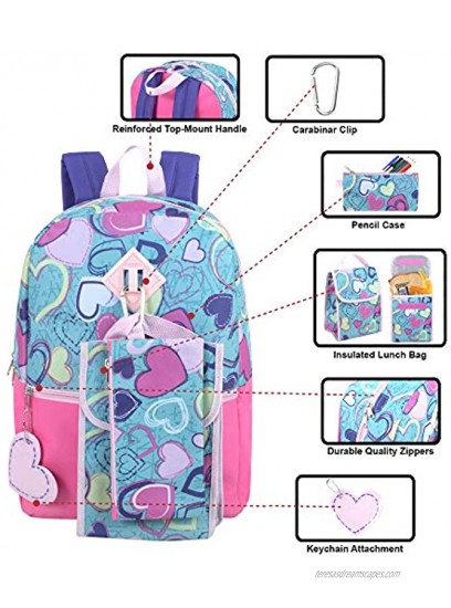 5 in 1 Backpack with Lunch Bag Set for Girls Backpack and Lunch Box Set Elementary