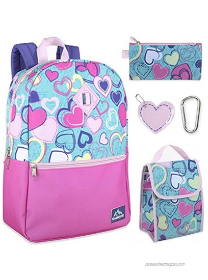 5 in 1 Backpack with Lunch Bag Set for Girls Backpack and Lunch Box Set Elementary
