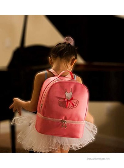 Ballet dance backpack for little girls ballerina pink bag for dance Toddler dance bag gymnastics Latin dance yoga tap dance jazz separate compartment for shoes with free hair net