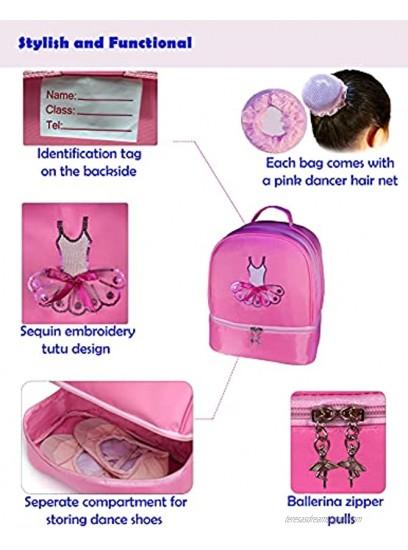 Ballet dance backpack for little girls ballerina pink bag for dance Toddler dance bag gymnastics Latin dance yoga tap dance jazz separate compartment for shoes with free hair net
