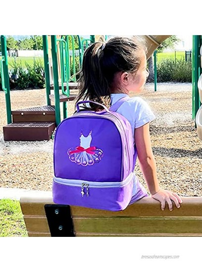 Ballet dance backpack for little girls ballerina Purple bag for dance Toddler dance bag gymnastics Latin dance yoga tap dance jazz separate compartment for shoes with free hair net