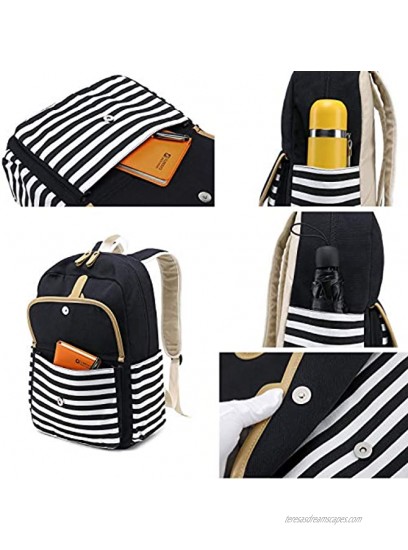 BLUBOON Canvas Bookbags School Backpack Laptop Schoolbag for Teens Girls High School Stripe Black-8893 New