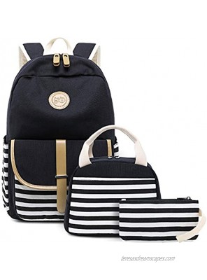 BLUBOON Canvas Bookbags School Backpack Laptop Schoolbag for Teens Girls High School Stripe Black-8893 New