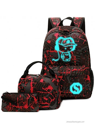 BLUBOON School Backpack for Boys Teens Bookbag Travel Daypack Kids Girls Lunch Bag Pencil Case Red-3pcs