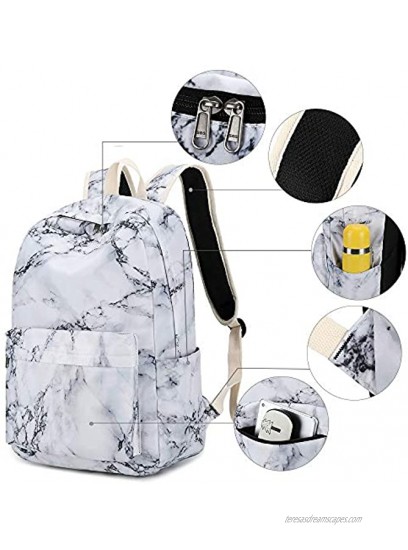 BLUBOON School Backpack Teens Girls Boys Kids School Book Bags with Lunch Box Pencil Bag White