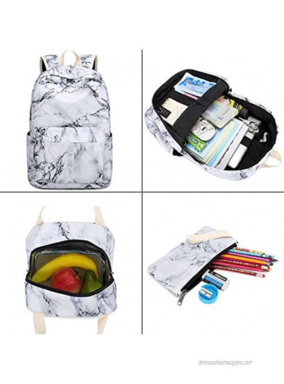 BLUBOON School Backpack Teens Girls Boys Kids School Book Bags with Lunch Box Pencil Bag White
