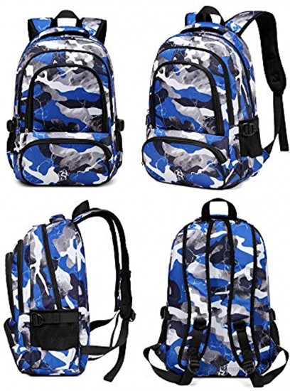 BLUEFAIRY Kids School Bags for Boys Camouflage Elementary School Backpacks Kindergarten Bookbags Lightweight Durable Blue Camo