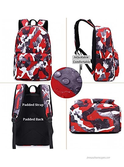 Boys School Backpack Set Camouflage Bookbags School Bags for Elementary Middle School