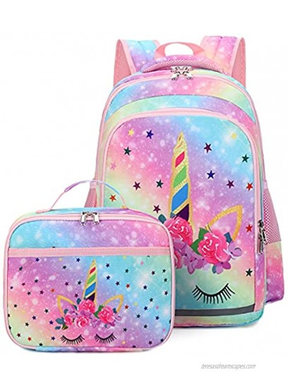 CAMTOP Backpack for Kids Girls School Backpack with Lunch Box Preschool Kindergarten BookBag Set Y0058-2 Galaxy-Rainbow