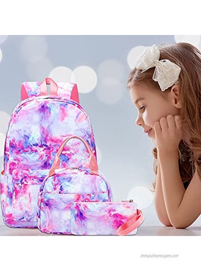 CAMTOP Girls Backpack for School Girls Backpack with Lunch Box Kids BookBag Set for Elementary Middle School 878-3 Galaxy-Purple
