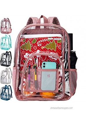 Clear Backpack Heavy Duty Transparent Bookbag Pink