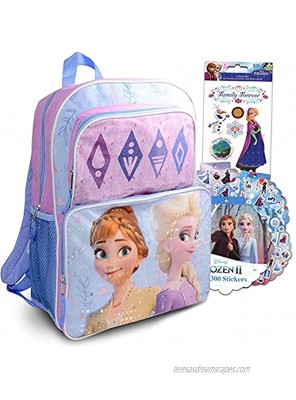 Disney Frozen Anna And Elsa Backpack For Girls ~ 2 Pc Bundle With 16" Frozen School Bag and Frozen Stickers | Frozen School Supplies For Kids Bag Set