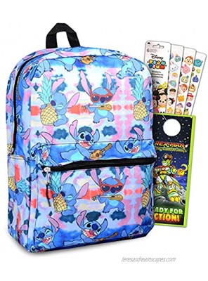 Disney Lilo And Stitch School Backpack For Kids ~ 3 Pc Bundle With 16" Stitch School Bag Tsum Tsum Stickers And Door Hanger For Boys And Girls | Stitch School Supplies Set