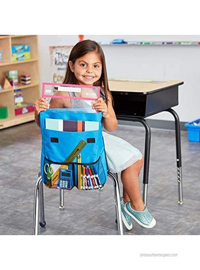 EAI Education NeatSeat Classroom Chair Organizer | Oversized Name-Tag Card Dual Inner Pockets One of Each Color: Blue Lime Green Orange Purple 16 x 12 with 1 1 2 Gusset Set of 4