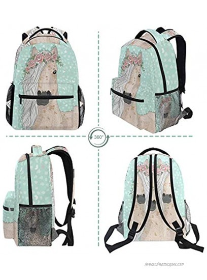 Flower Horse School Backpacks Blue Pony Student Backpack Big For Girls Boys Elementary School Shoulder Bag Bookbag Fairy Tale