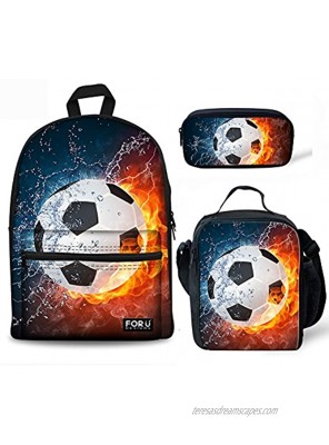FOR U DESIGNS Teens Backpack Set 3 Piece Soccer Canvas Boys School Bags,Lunch Bags,Pencil Box 3 in 1
