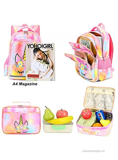 Girls Backpack for Kids Preschool Backpack with Lunch Box Kindergartern School Bookbags Set Rainbow Unicorn