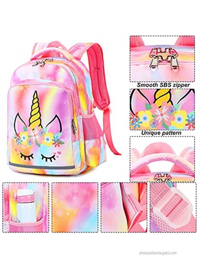 Girls Backpack for Kids Preschool Backpack with Lunch Box Kindergartern School Bookbags Set Rainbow Unicorn