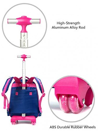 Girls Rolling Backpack,Trolley School Bag Water Resistant Travel Luggage for Kids and Students