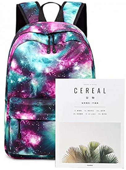 Girls School Backpack Galaxy Schoolbag Laptop Bookbag Insulated Lunch Tote Bag Purse Teens Boys Kids Green Galaxy