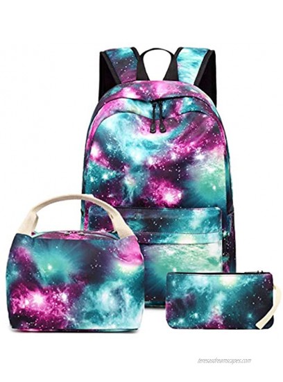 Girls School Backpack Galaxy Schoolbag Laptop Bookbag Insulated Lunch Tote Bag Purse Teens Boys Kids Green Galaxy
