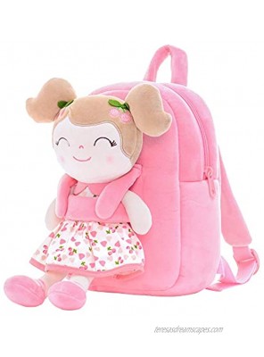 Gloveleya Kids Backpack Toddler Backpack Plush Backpack with Soft Doll Cherry Girl Pink 9 Inches