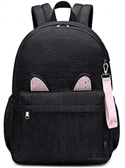 Joymoze Stylish Shimmer Cat Ears Cute School Backpack Set for Teen Girl Black