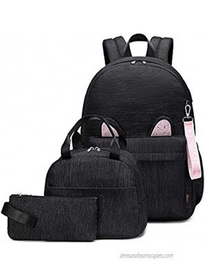 Joymoze Stylish Shimmer Cat Ears Cute School Backpack Set for Teen Girl Black