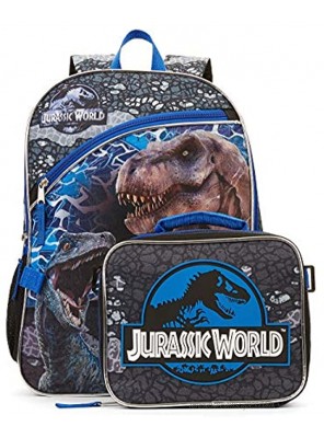 Jurassic World Backpack with Lunch Tote Set 16" School Bag Travel Backpack Full Size Zipper Compartments with Lunch Bag SET