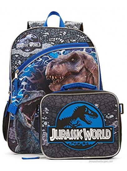 Jurassic World Backpack with Lunch Tote Set 16 School Bag Travel Backpack Full Size Zipper Compartments with Lunch Bag SET