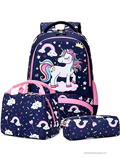 Kids Backpack Set for Girls School Bookbag Kids Unicorn Backpack for Girls School Bags with Lunch Bag Unicorn Purse 3 in 1 Set