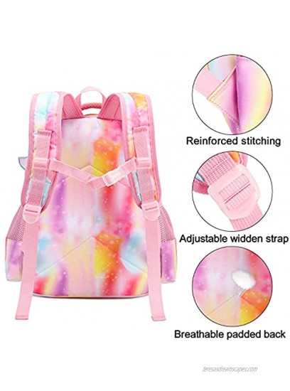 Kids Preschool Backpack Girls Kindergarten BookBag Primary Waterproof Mermaid Galaxy School Bag 7 Pockets with Chest Strap